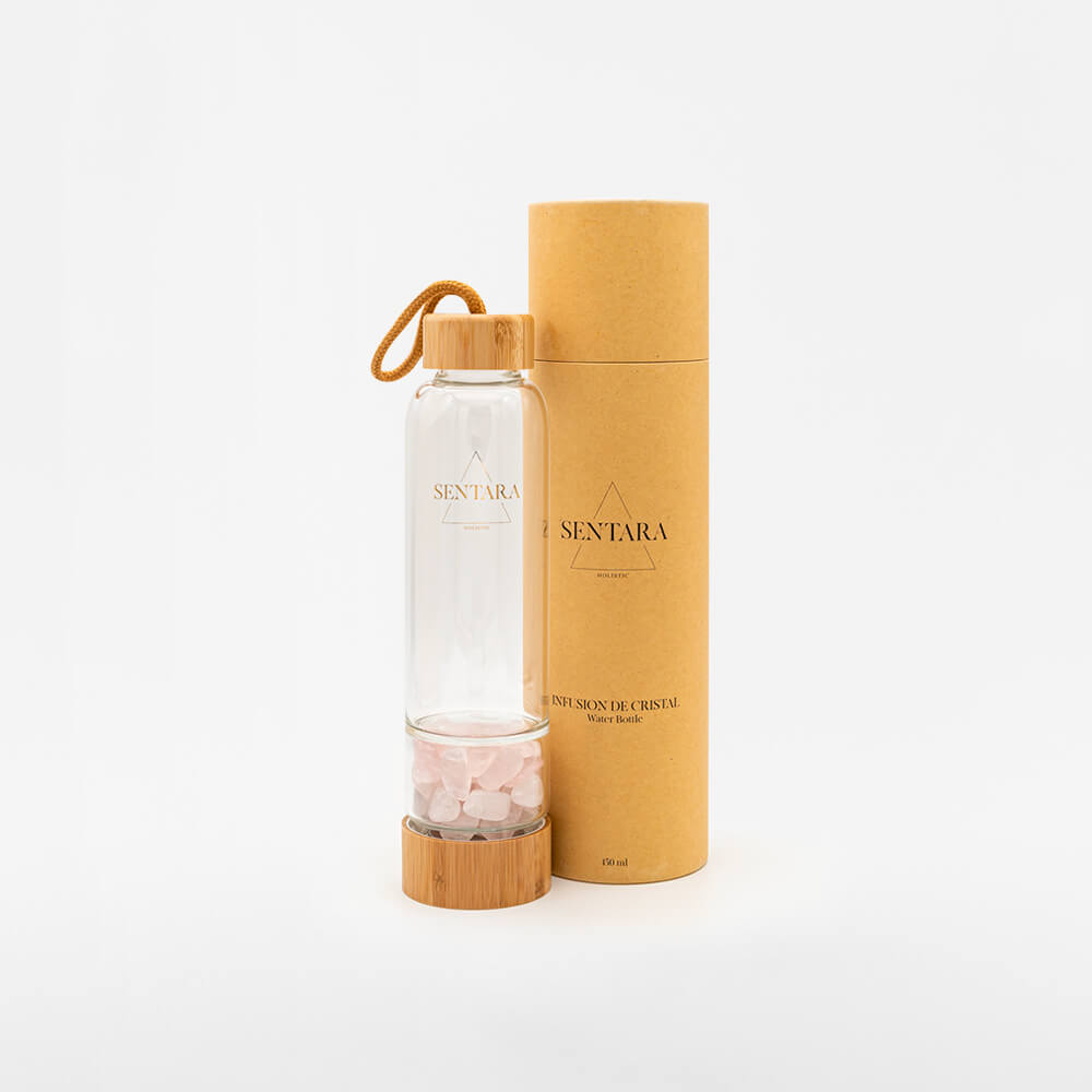 Gourde d’eau dynamisée par le pouvoir des cristaux Quartz rose